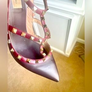 Valentino Burgundy Rockstud pointed Toe ankle strap Sandals